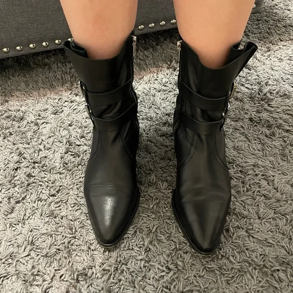 SOLD Allsaints Harriet Dual Buckle Leather Black Ankle Boots Size 39 - Picture 6 of 6